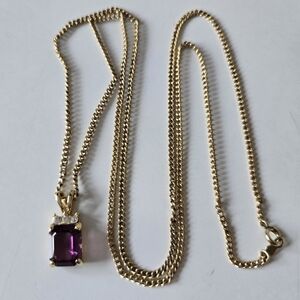 Vintage 12K Gold Filled ACo 22” Chain Necklace With Purple Pendant
